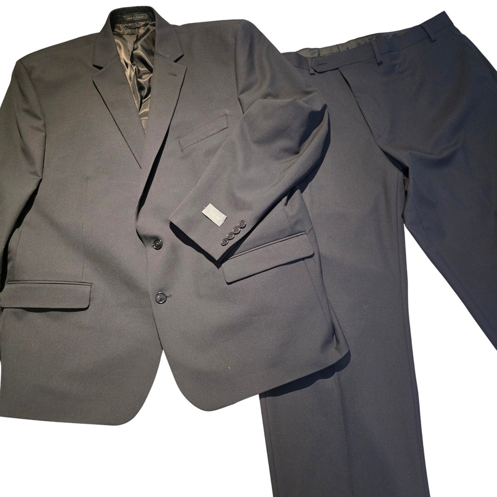 NEW‎ Geoffrey Beene Tompkins Mens Black Tompkins Suit 2 Piece Garment 50 Reg 45W